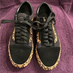 Black & Cheetah Print Vans Size 8